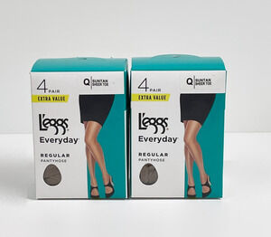 L'eggs Everyday Regular Pantyhose Q Suntan Sheer Toe 8 Pair